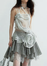 Gray Lace Spliced Irregular Half Skirt
